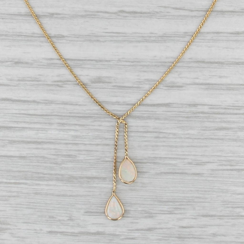 Teardrop Opal Lavalier Necklace 14k Yellow Gold 15.75" S-Link Chain