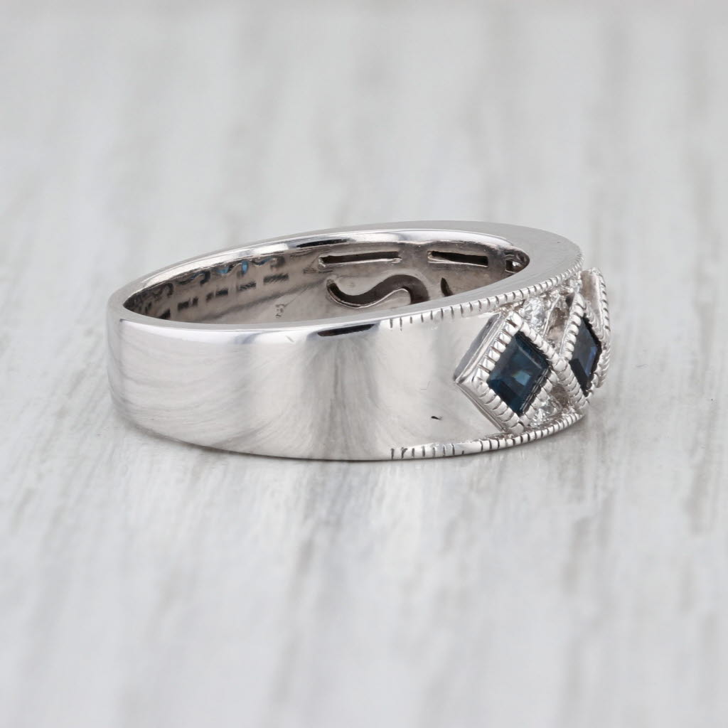 1.16ctw Blue Sapphire Diamond Ring 14k White Gold Size 8.5 - 8.75 Band