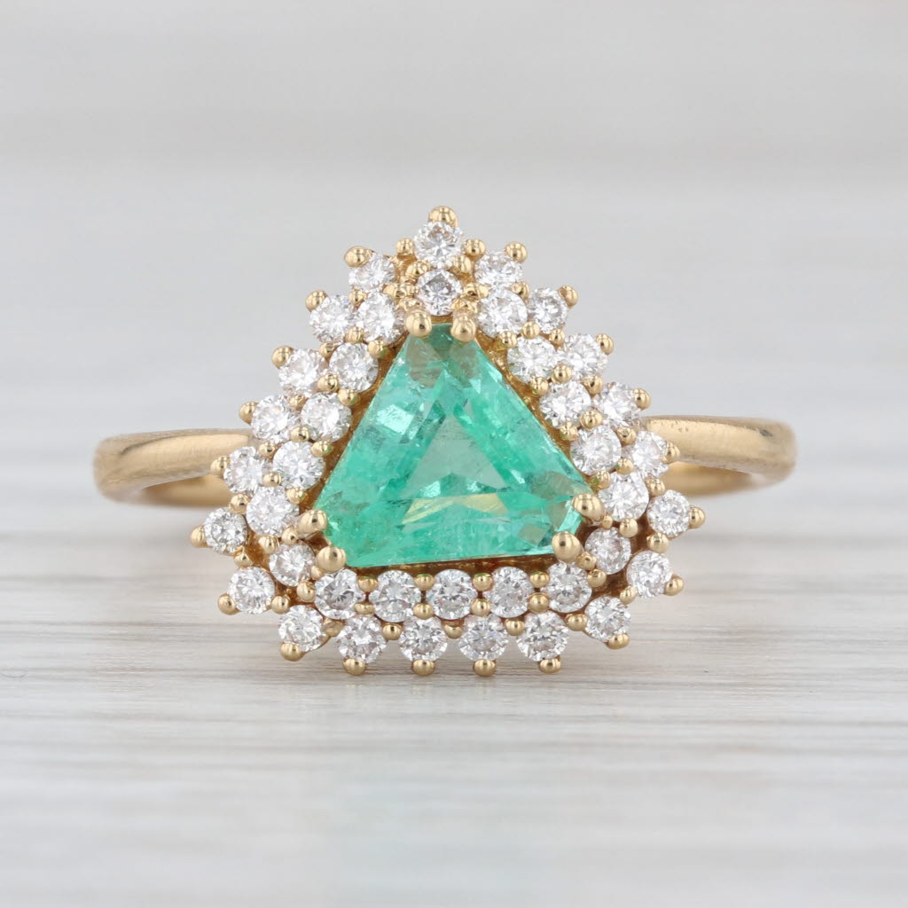 1.54ctw Emerald Diamond Halo Ring 18k Yellow Gold Size 7