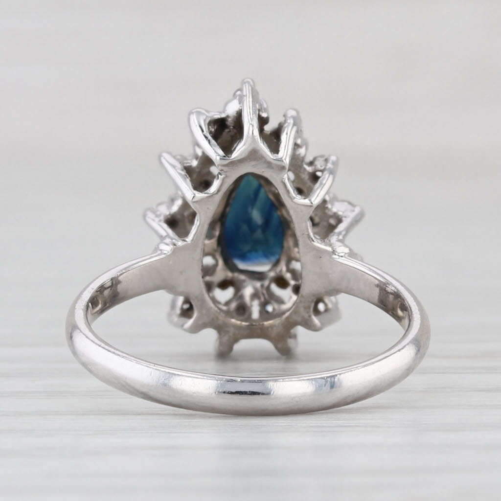 1.20ctw Pear Blue Sapphire Diamond Halo Ring 14k White Gold Engagement Size 6.5
