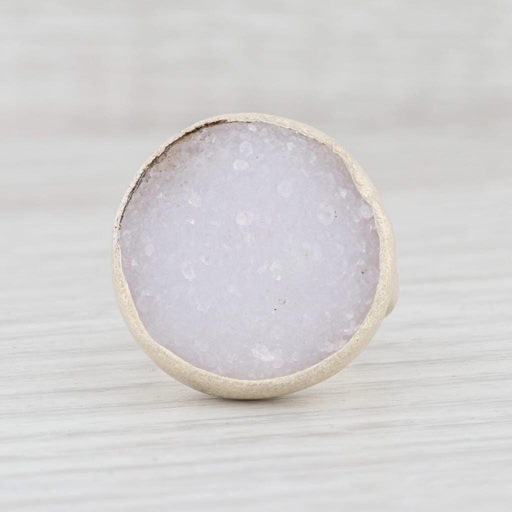 New Nina Wynn White Druzy Quartz Ring Sterling Silver Size 7.25 Statement