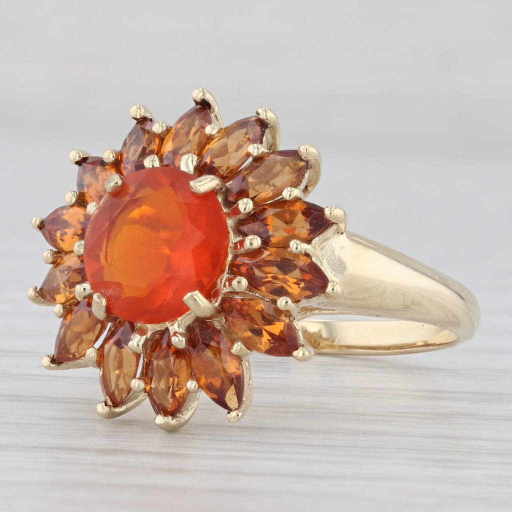 Light Gray 4.20ctw Mexican Fire Opal Orange Spessartite Garnet Halo Flower Ring 14k Gold