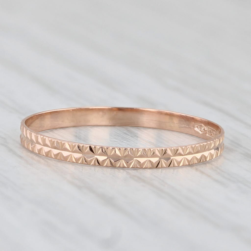 Light Gray Patterned Rose Gold Band 14k Stackable Wedding Ring Size 6