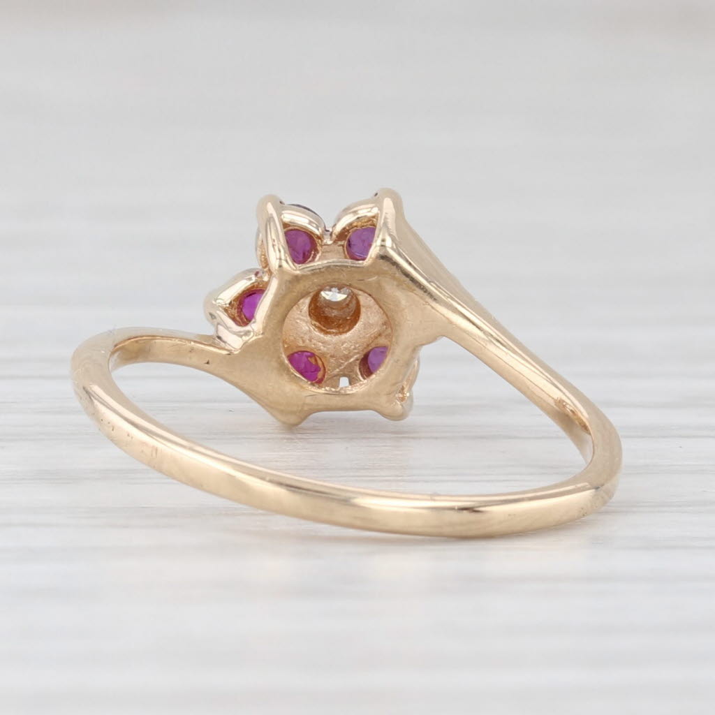Light Gray 0.25ctw Ruby Diamond Flower Ring 10k Yellow Gold Size 6 July Birthstone