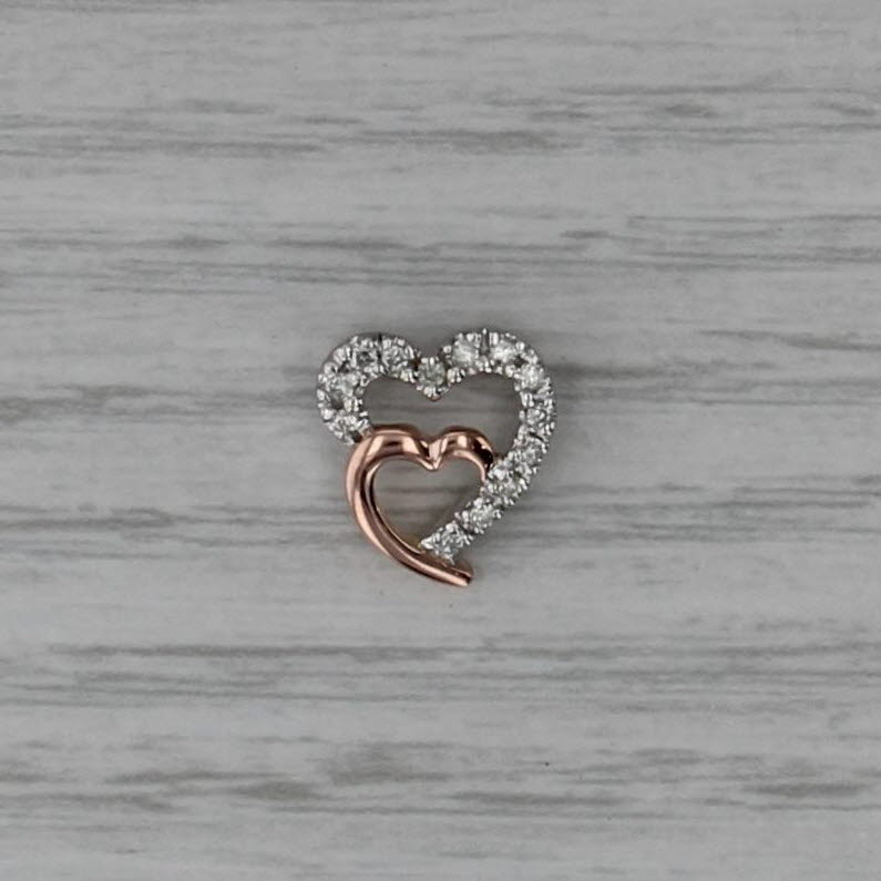 0.10ctw Diamond White Rose Gold Interlocking Hearts Pendant 14k