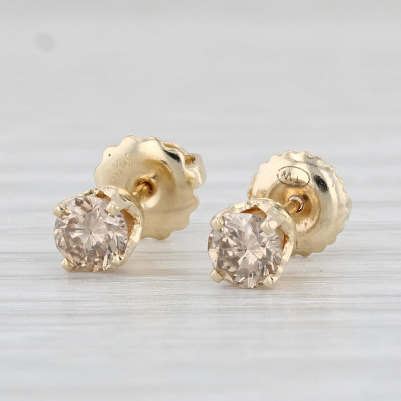 0.44ctw Champagne Diamond Stud Earrings 14k Yellow Gold Round Solitaires