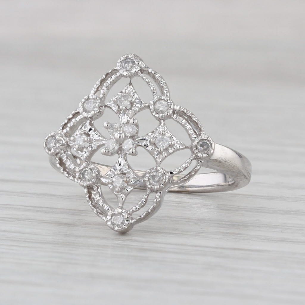 0.23ctw Diamond Openwork Filigree Style Ring 10k White Gold Size 7.25