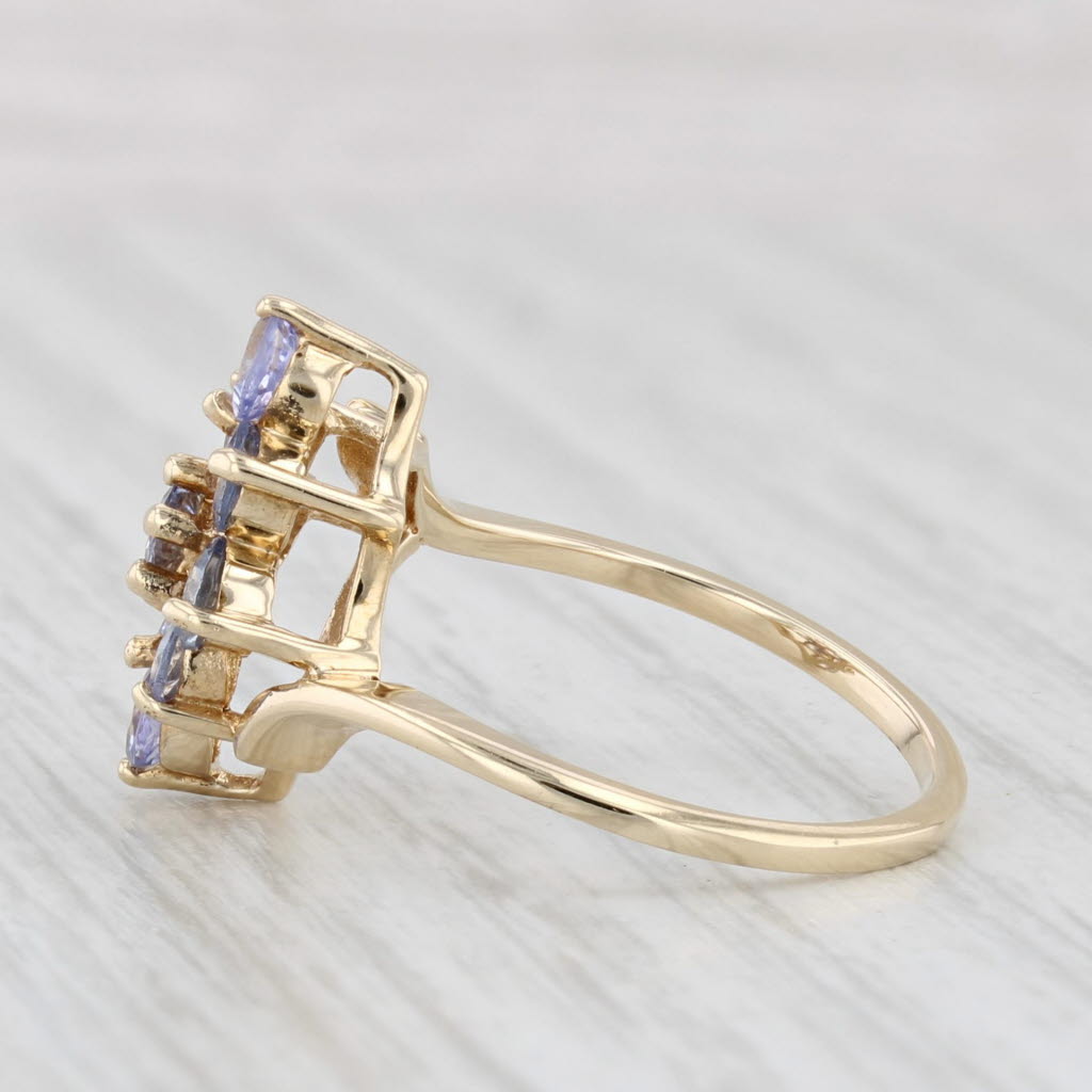 Light Gray 1.06ctw Tanzanite Cluster Ring 10k Yellow Gold Bypass Size 5.25