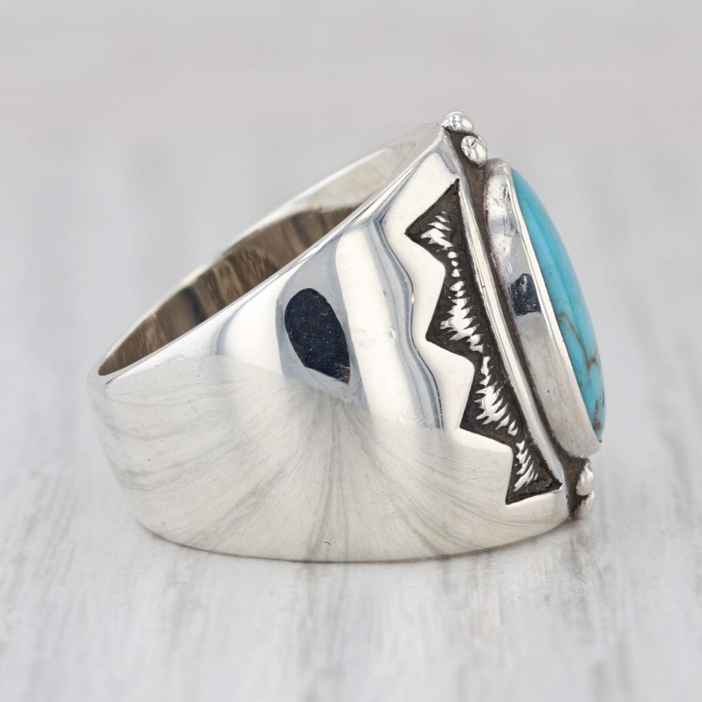 Relios Turquoise Ring Oval Cabochon Sterling Silver Size 6 Vintage Statement