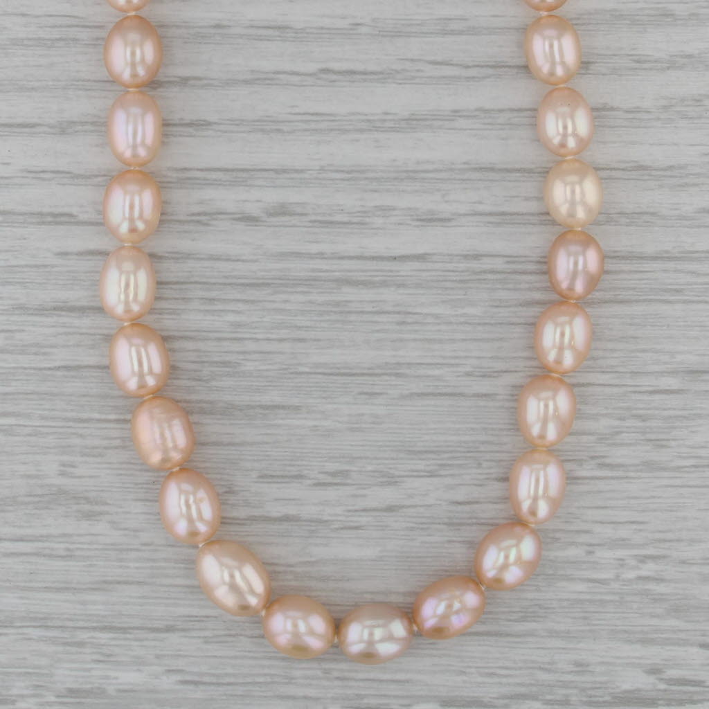 Pink Cultured Pearl Single Bead Strand Necklace 14k Yellow Gold 17.5"
