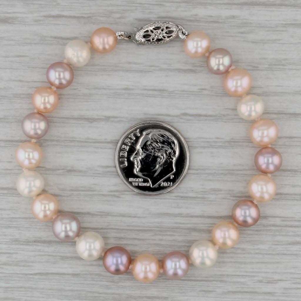 Multicolor Cultured Pearl Strand Bracelet 14k Gold 7" Single Beaded Strand