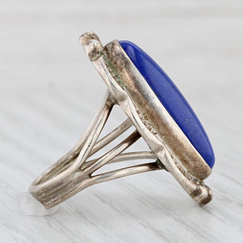 Light Gray Native American Oval Lapis Lazuli Ring sterling Silver Vintage Signed Size 8.5