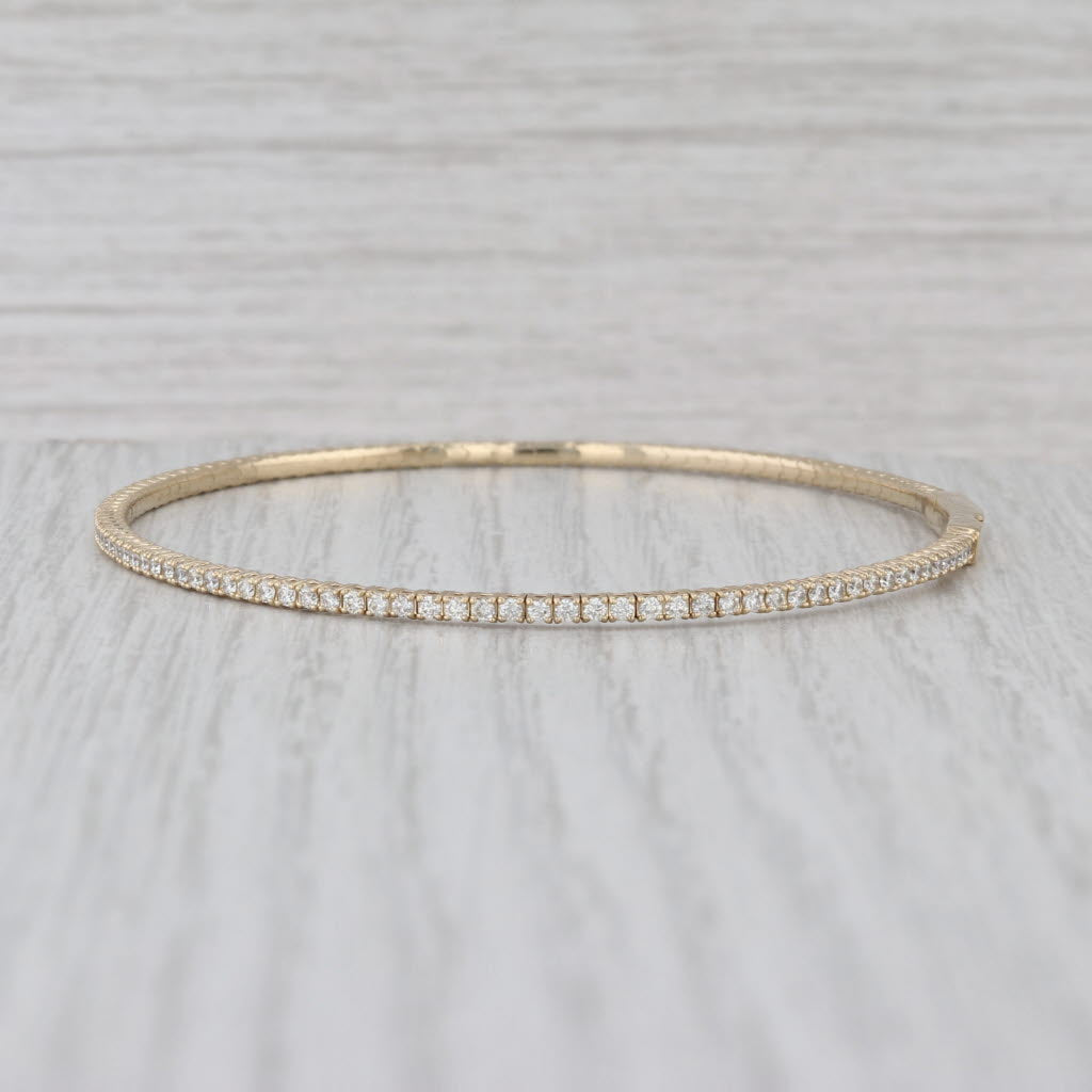 1.50ctw Diamond Bead Flexible Bangle Tennis Bracelet 14k Yellow Gold 7.5"