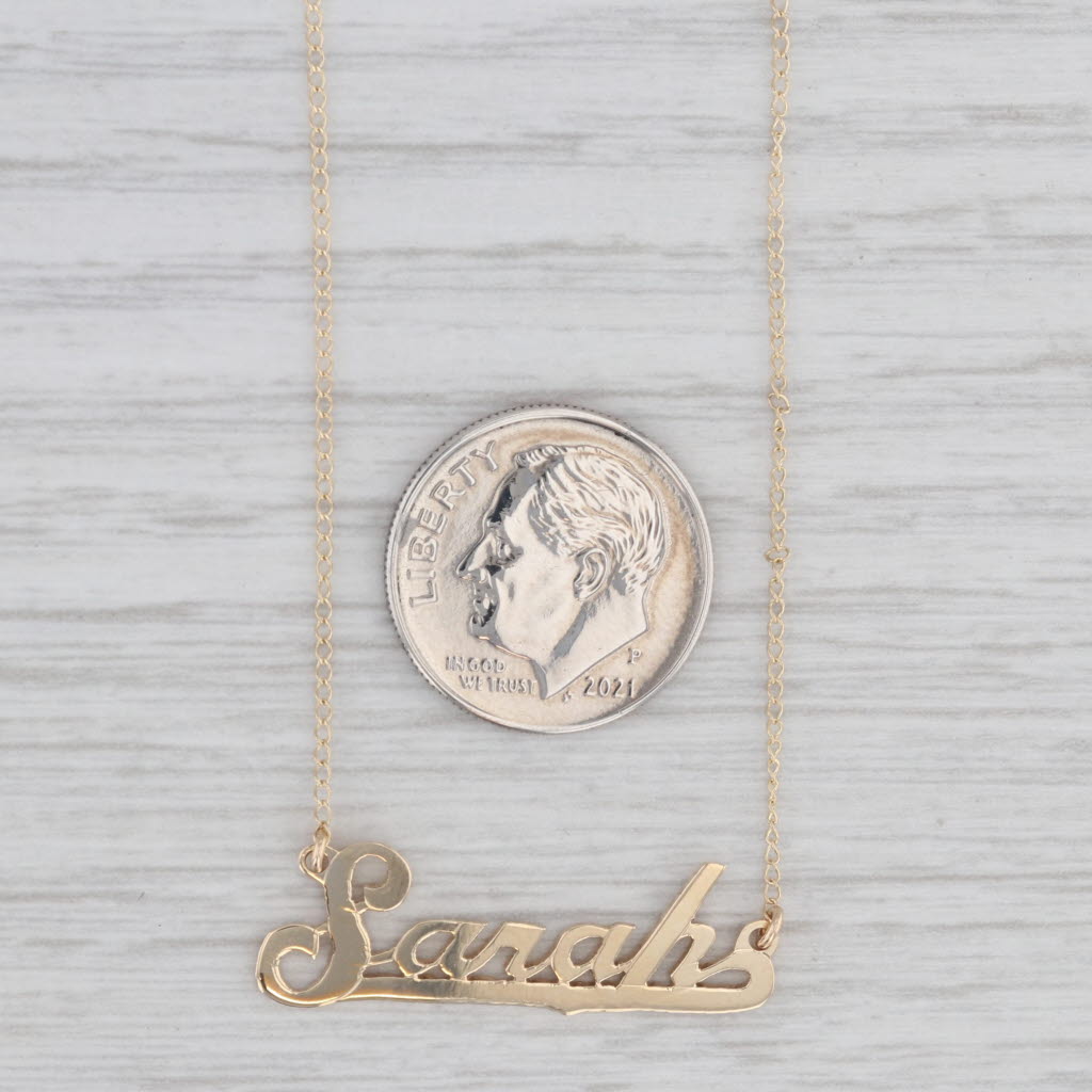 Light Gray Sarah Name Pendant Necklace 14k Yellow Gold Curb Chain 16.25"