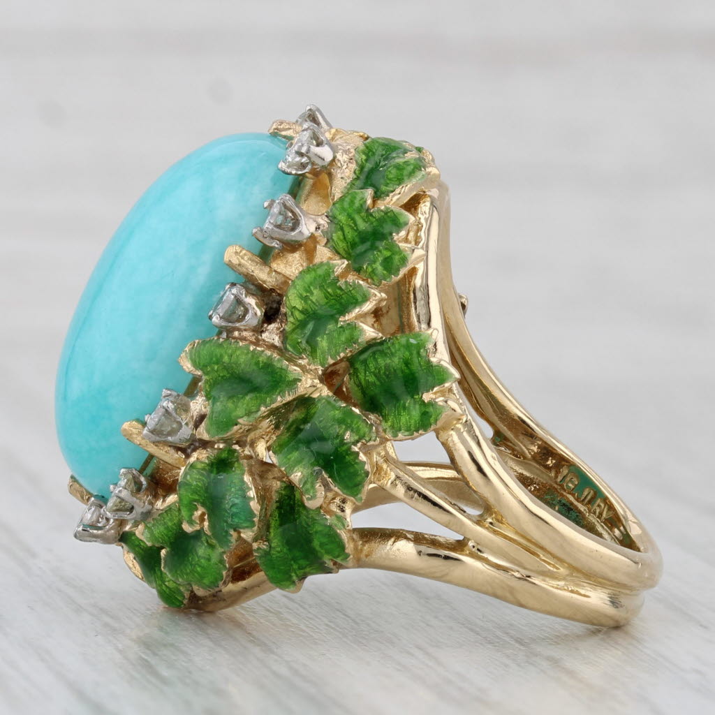 Gray Vintage Amazonite Diamond Ring 18k Yellow Gold Size 6.75 Jack Gutschneider