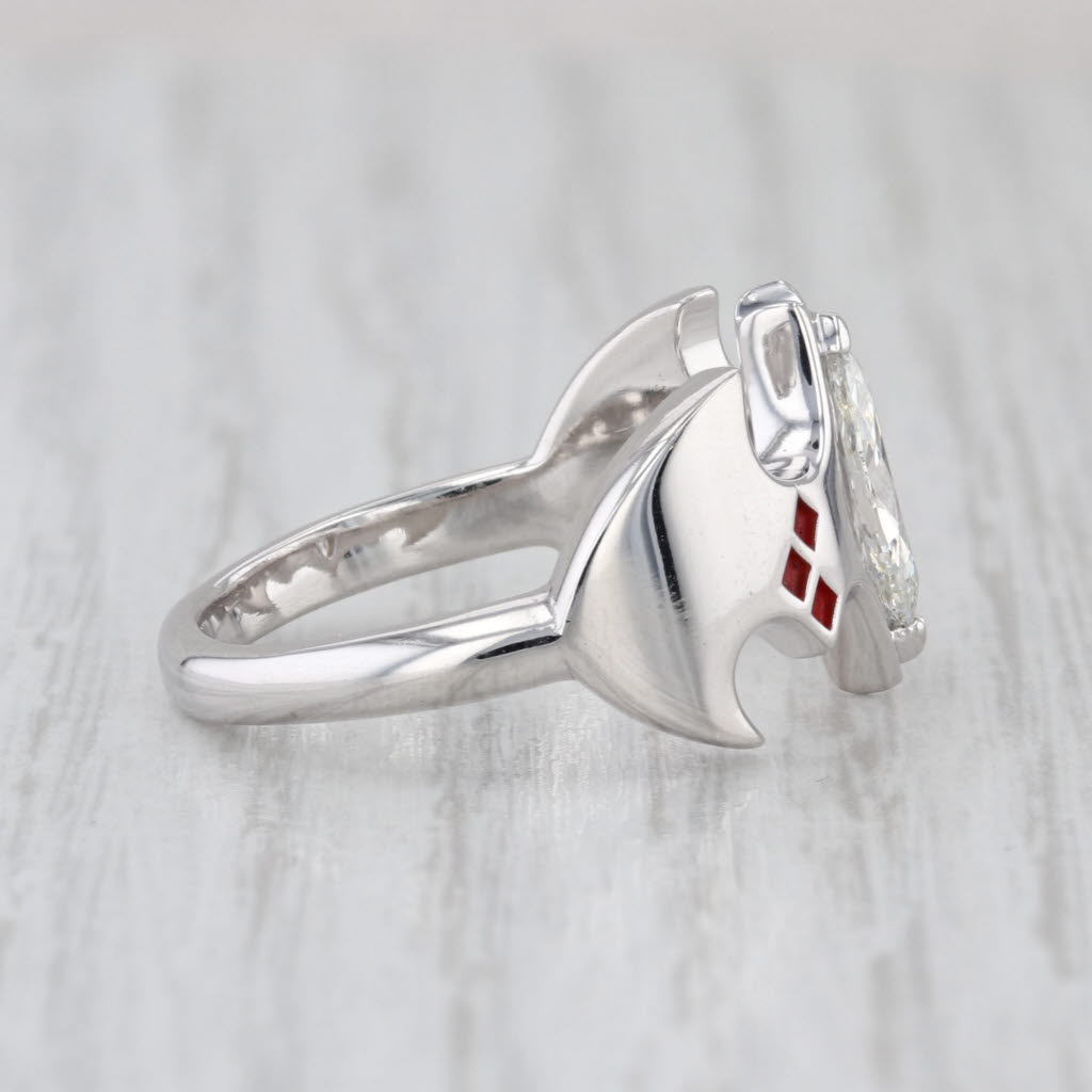 Custom 0.65ct Diamond Bat Ring 14k White Gold Resin Size 7.5 GIA Kay Reports