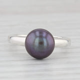 Black Cultured Pearl Solitaire Ring Sterling Silver Size 6.25