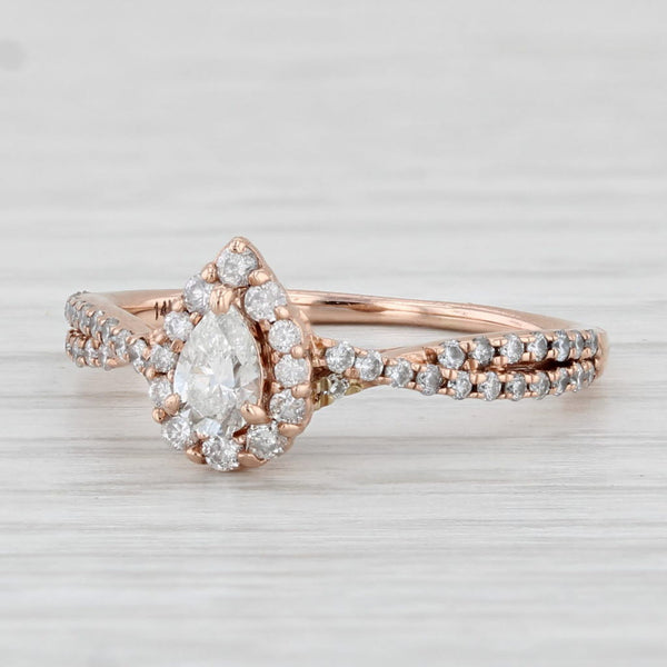 0.58ctw Diamond Pear Halo Engagement Ring 14k Rose Gold Size 5.5