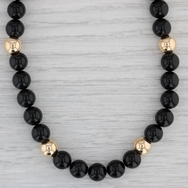 Black Onyx Gold Bead Necklace 14k Yellow Gold 29" Long Strand 8mm As Is