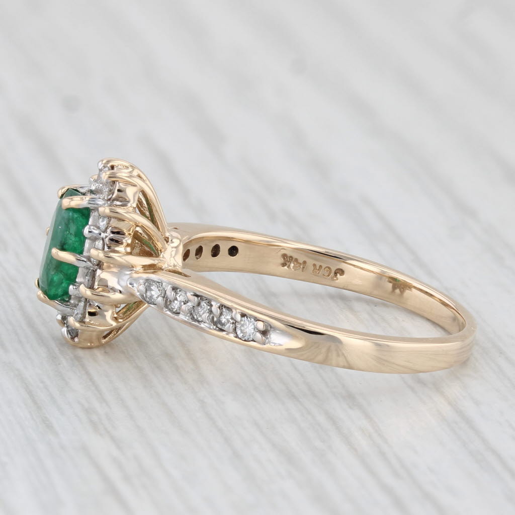 Light Gray 0.96ctw Oval Emerald Diamond Halo Ring 14k Yellow Gold Size 7 Engagement