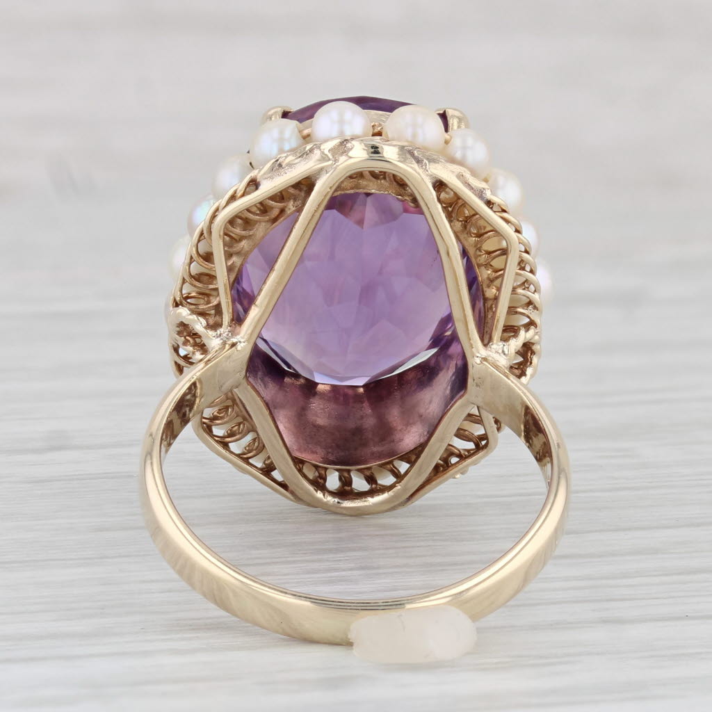 Light Gray 12ct Oval Amethyst Pearl Halo Ring 14k Yellow Gold Size 8 Cocktail