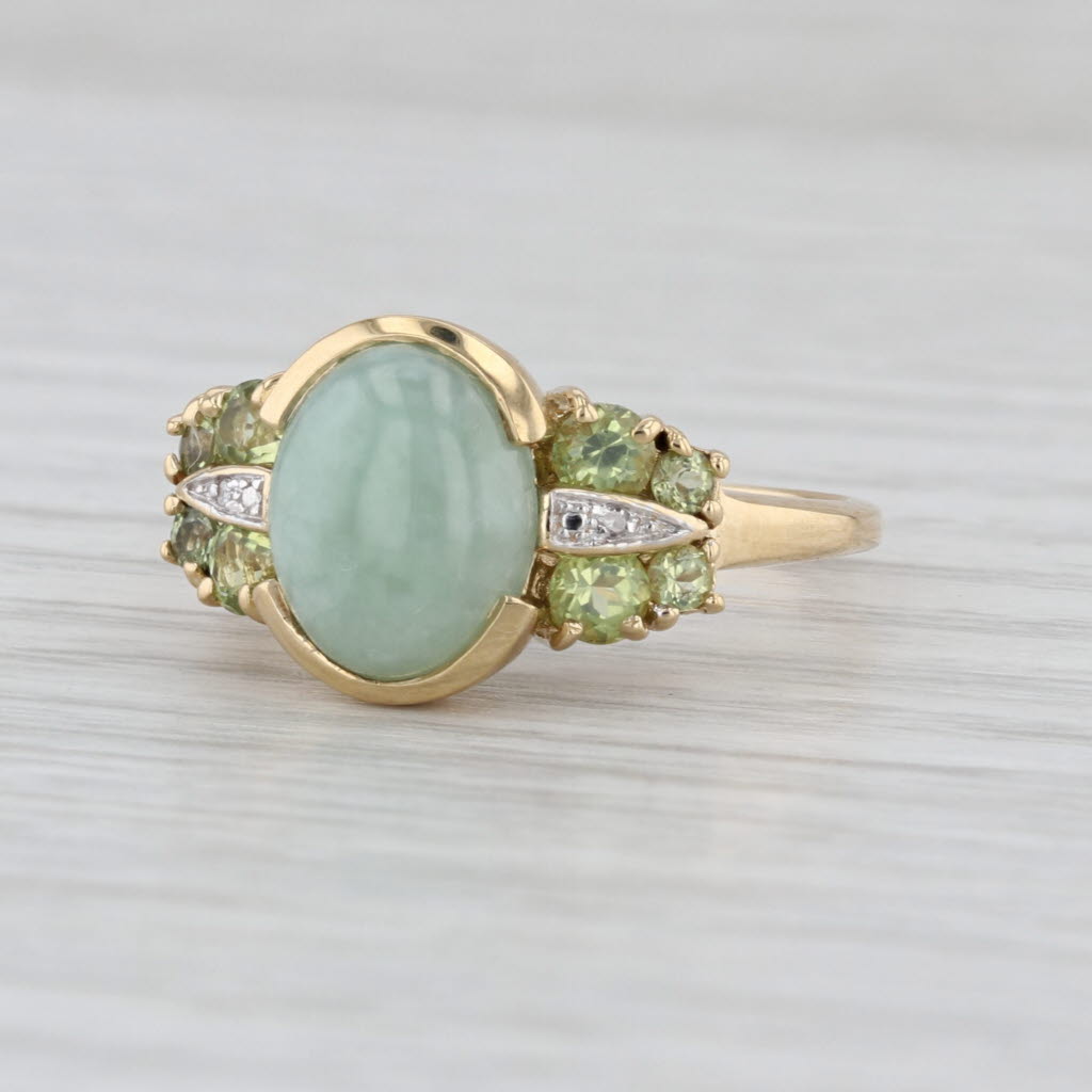 Green Jadeite Jade Cabochon Peridot Ring 14k Yellow Gold Size 8