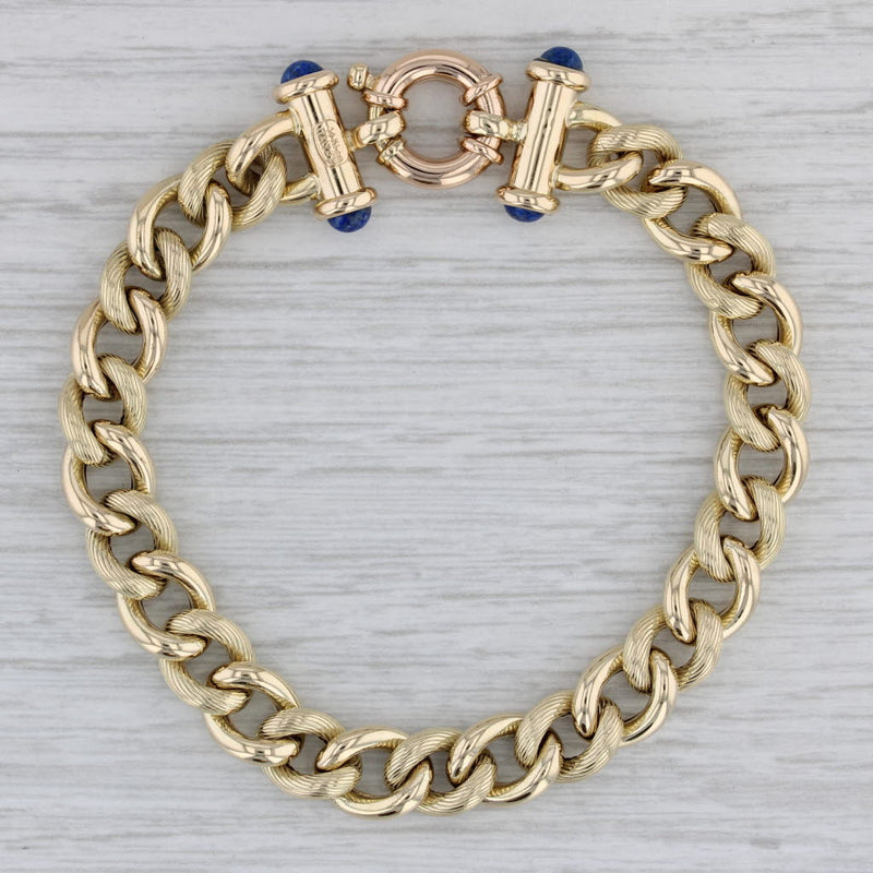 Lapis Lazuli Curb Chain Bracelet 14k Yellow Gold 7" Italian