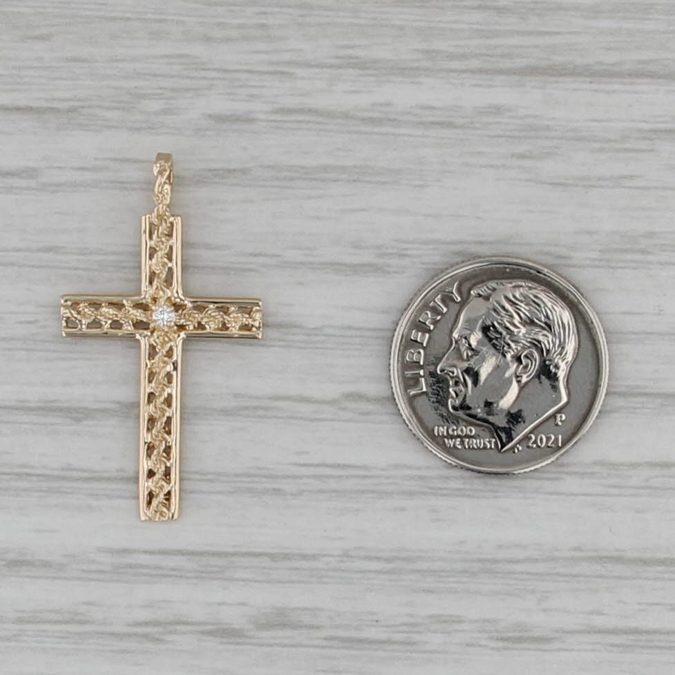 Diamond Accented Cross Pendant 14k Yellow Gold Rope Pattern