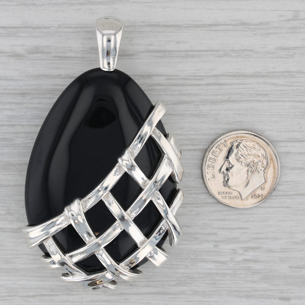 Gray Slane & Slane Onyx Statement Enhancer Pendant Sterling Silver Basket Weave