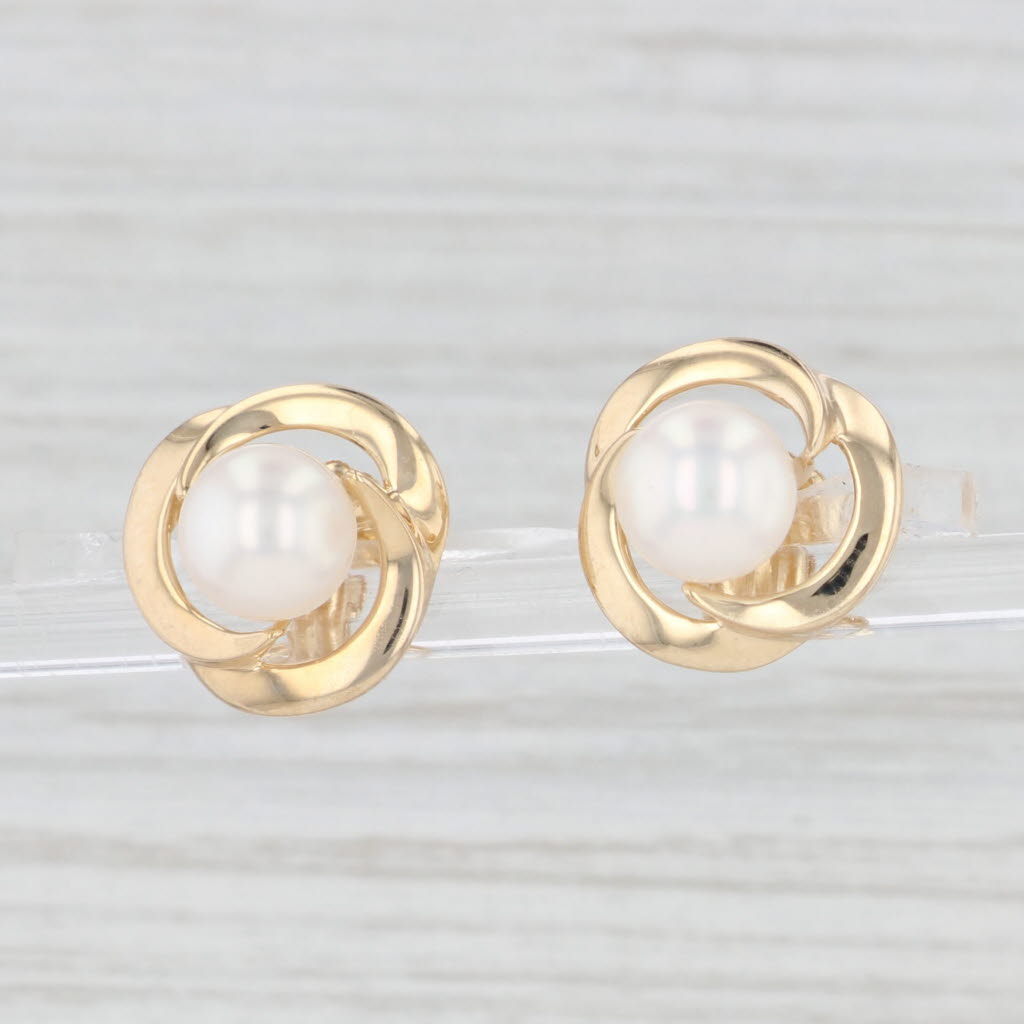 Light Gray Mikimoto Cultured Pearl Stud Earrings 14k Yellow Gold