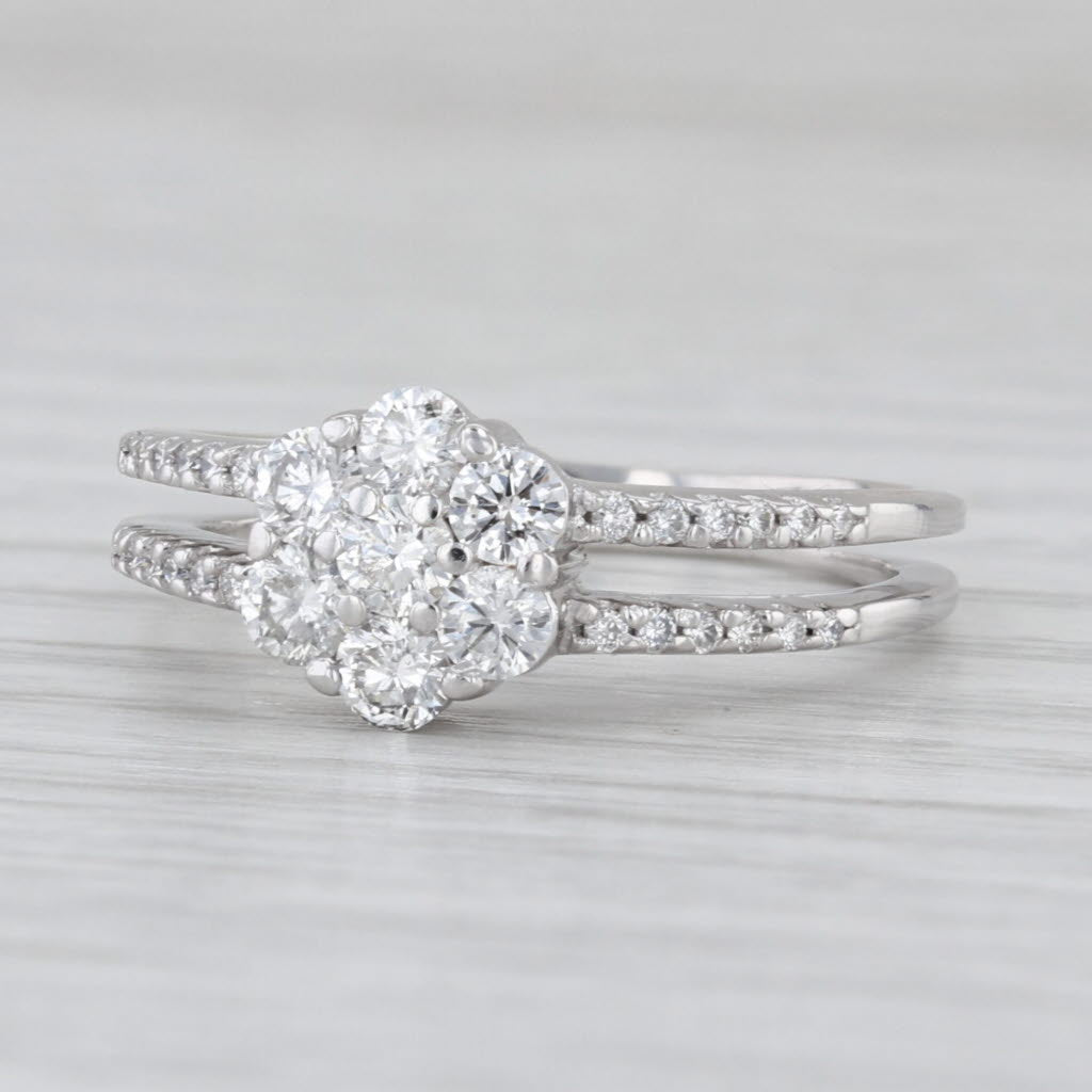 0.83ctw Diamond Flower Cluster Engagement Ring 14k White Gold Size 7.75