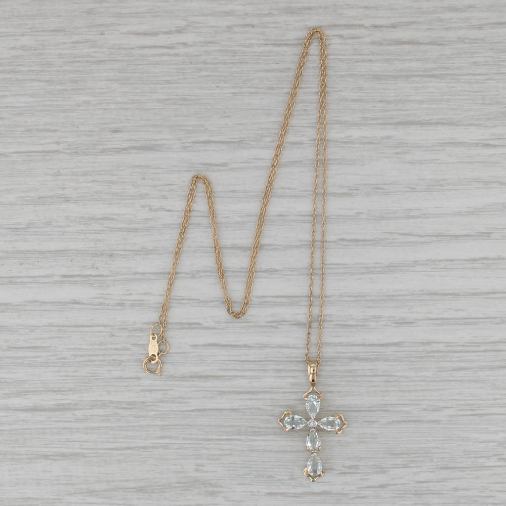 1ctw Aquamarine Cross Pendant Necklace 14k Yellow Gold 18.25" Rope Chain