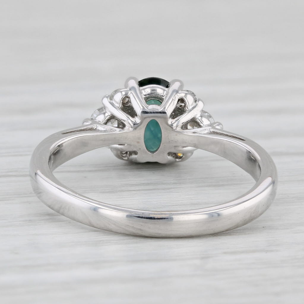 Light Gray 1.20ctw Oval Teal Sapphire Diamond Ring 14k White Gold Size 6