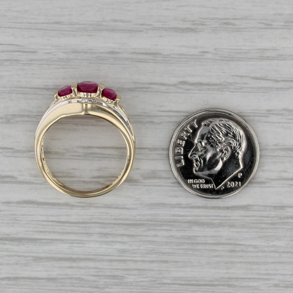 1.55ctw Ruby 3-Stone Diamond Ring 10k Yellow Gold Size 6