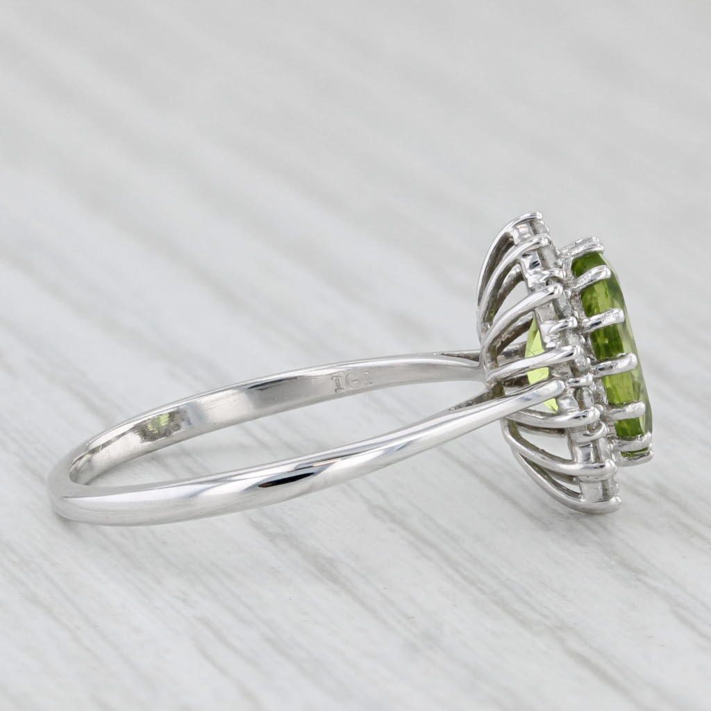 Light Gray 2.55ctw Peridot Diamond Halo Ring 14k White Gold Size 8.5