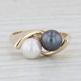 Cultured Black & White 2- Pearl Bypass Ring 14k Yellow Gold Size 7