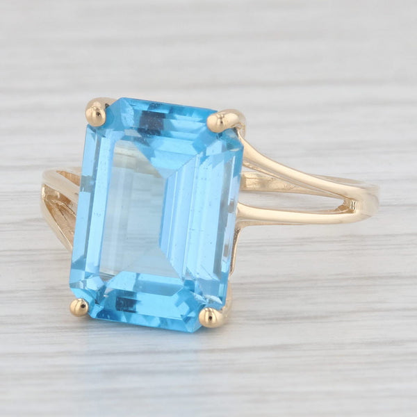 9.10ct Emerald Cut Blue Topaz Solitaire Ring 10k Yellow Gold Size 9