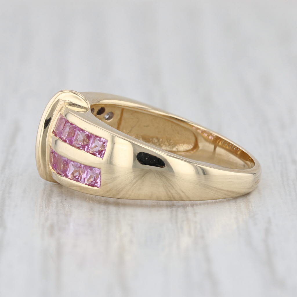 0.95ctw White Diamond Pink Sapphire 14k Yellow Gold Size 7