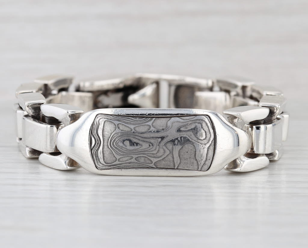 William Henry Damascus Identity Bracelet Sterling Silver Panther Chain 7.75"