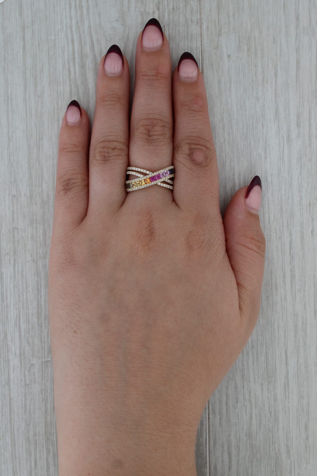 1.90ctw Multi-Color Sapphire Diamond Overlay Ring 14k Yellow Gold Size 8.5