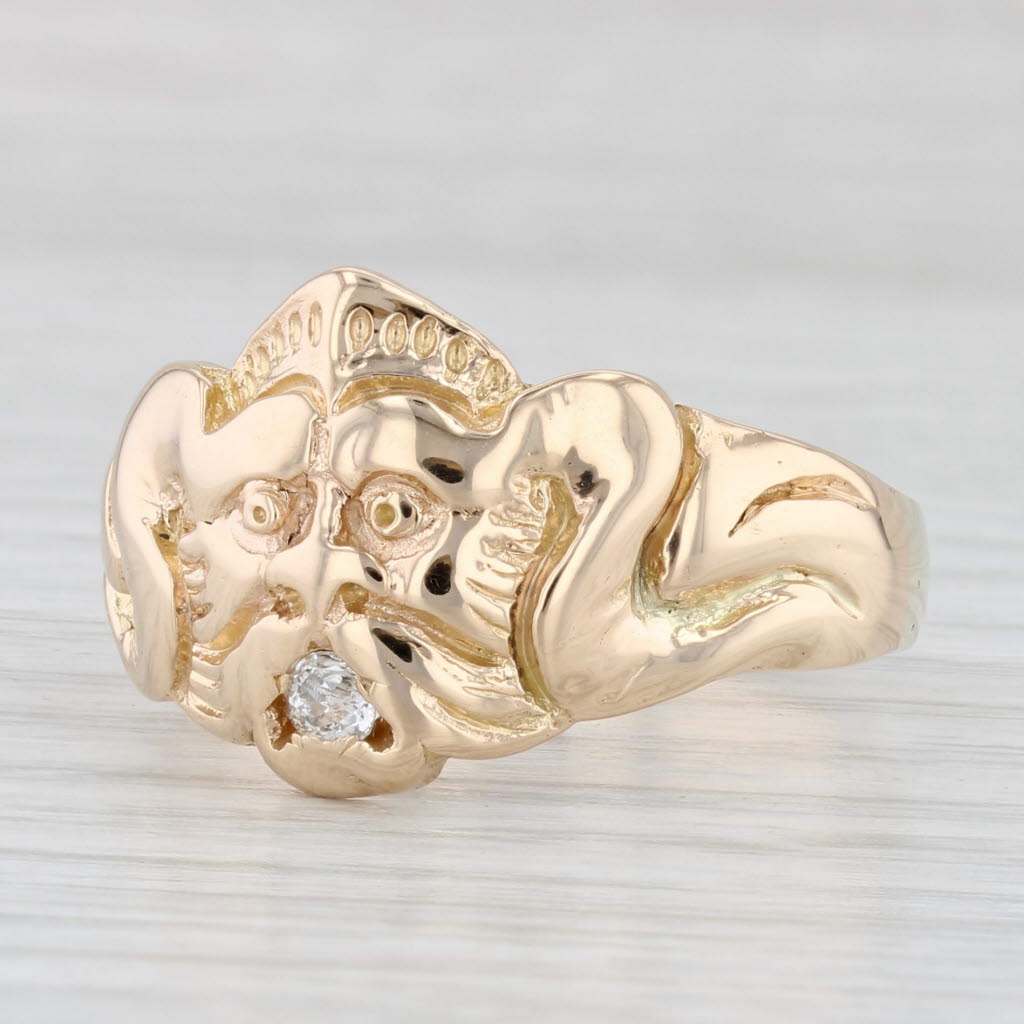 Light Gray Vintage Tribal Norse Figural Diamond Ring 14k Yellow Gold Size 10.75