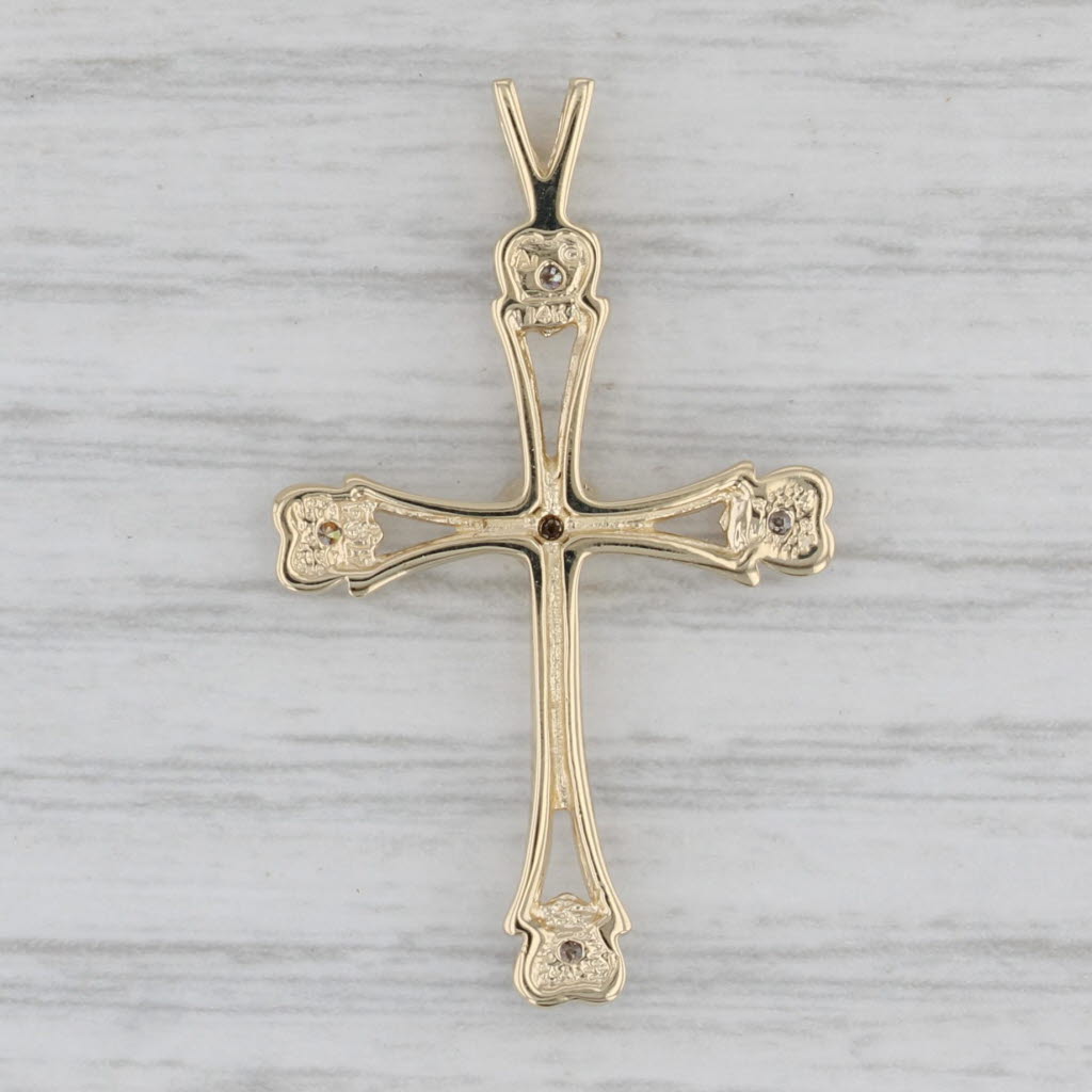 Gray Diamond Hearts Accented Cross Pendant 14k Yellow Gold