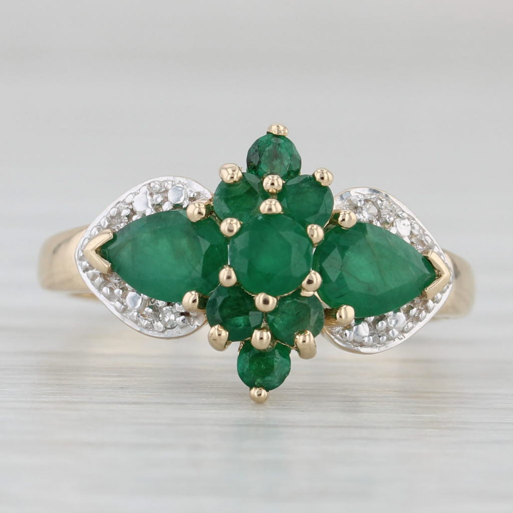Light Gray 1.34ctw Emerald Cluster Diamond Ring 14k Yellow Gold Size 6