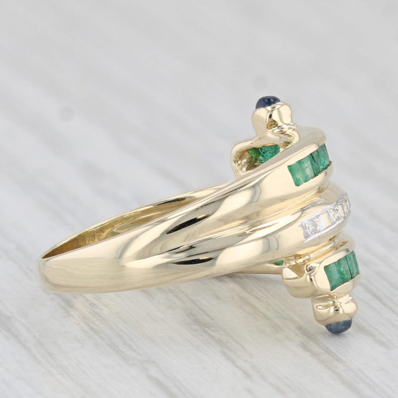 Emerald Sapphire Diamond Ring 14k Yellow Gold Size 7 Bypass