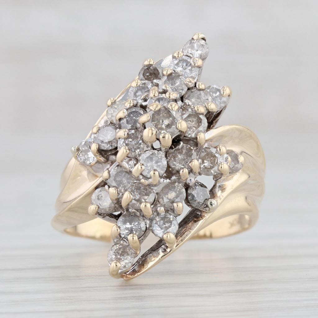 Light Gray 1.48ctw Diamond Cluster Ring 10k Yellow Gold Size 7.75 Bypass