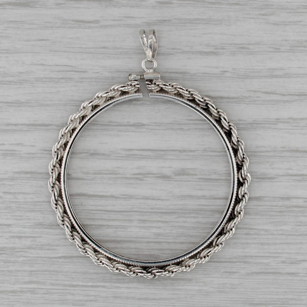 Large Sterling Silver Coin Holder Bezel Pendant Rope Frame for Morgan Dollar