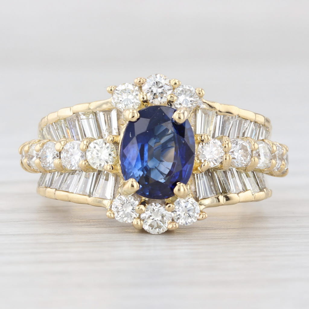 Light Gray 3.44ctw Blue Sapphire Diamond Ring 18k Yellow Gold Bridal Set Size 8.5