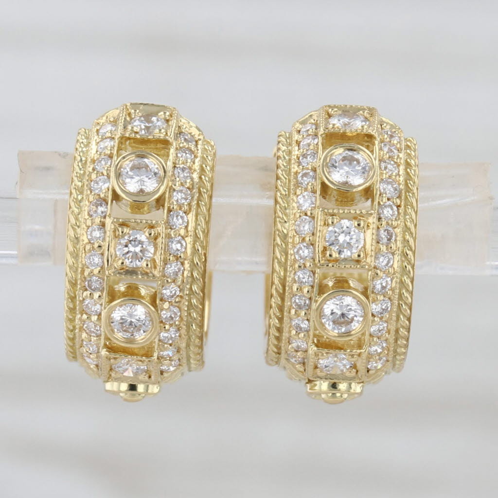 Penny Preville 0.58ctw Diamond Hoop Huggie Earrings 18k Yellow Gold Round Hoops