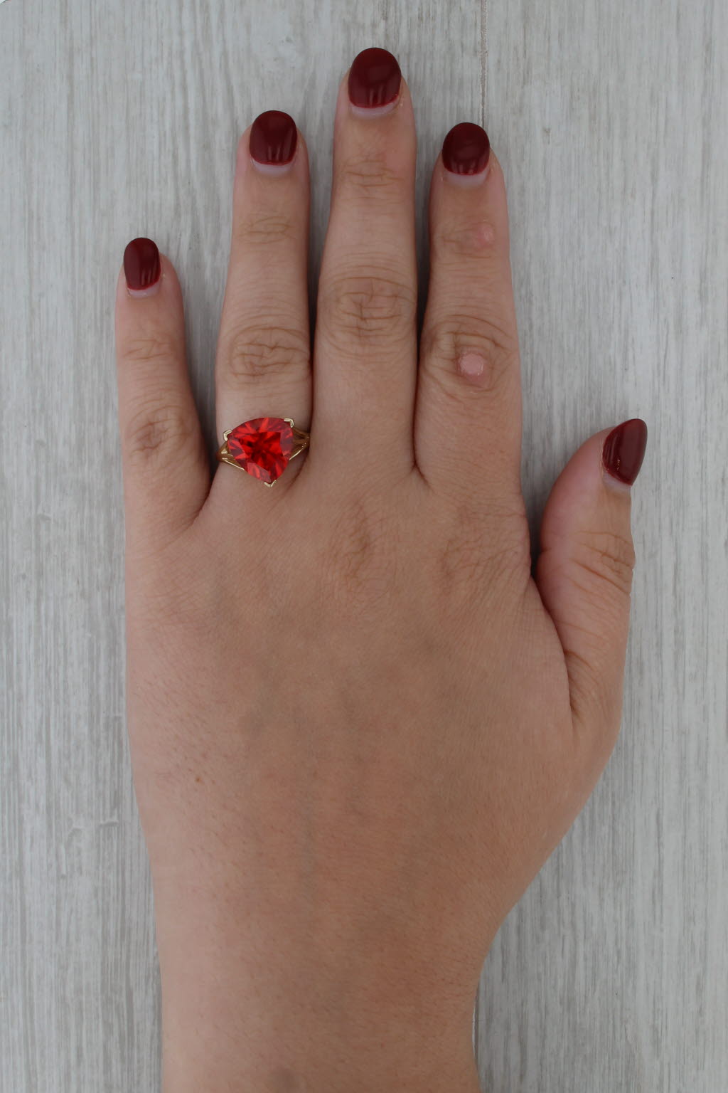 8.40ct Red Orange Lab Created Sapphire Ring 10k Yellow Gold Size 7 Solitaire