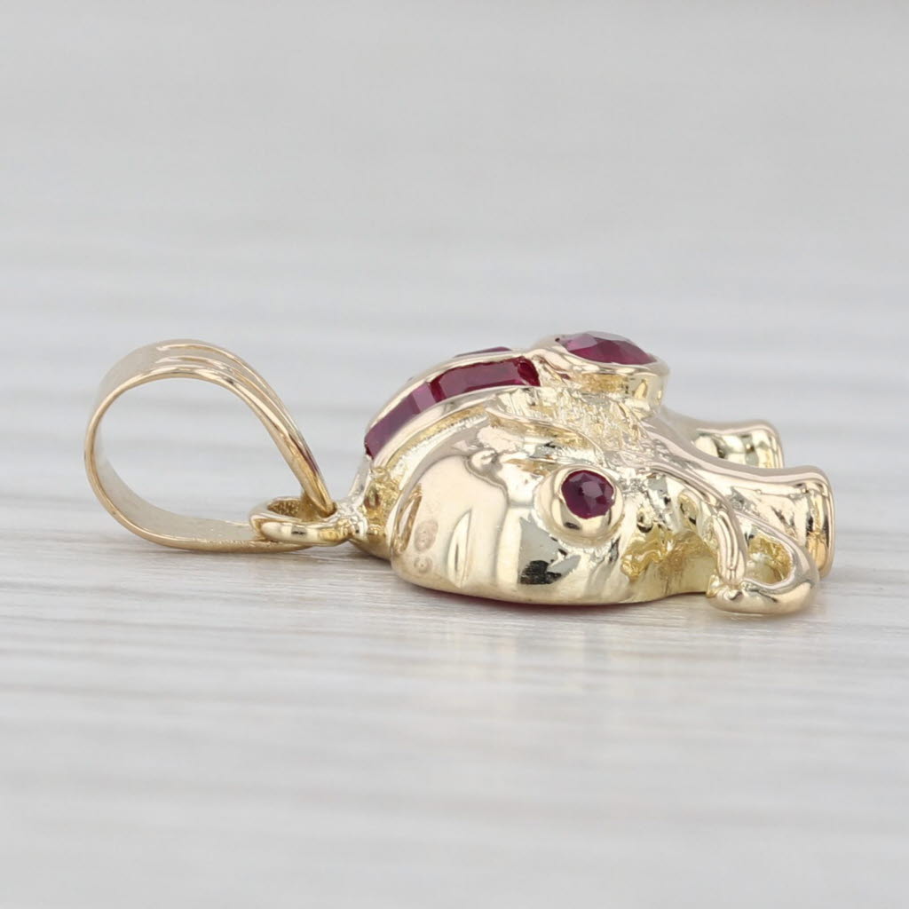 Light Gray 0.32ctw Ruby Elephant Pendant 14k Yellow Gold Small Drop